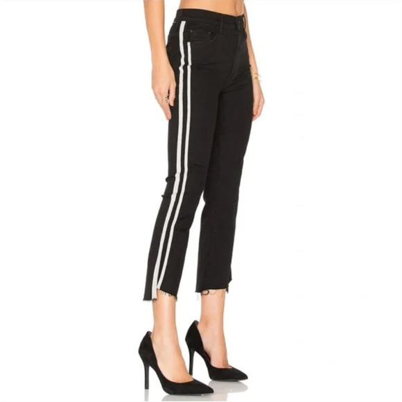 Mother Insider Crop Step Fray Jeans in Guilty Racer Womens Black Size 25